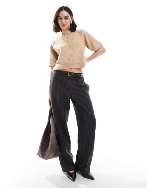 ASOS DESIGN knitted half sleeve cardigan in mocha