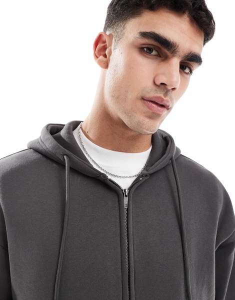 Bershka zip up hoodie in charcoal