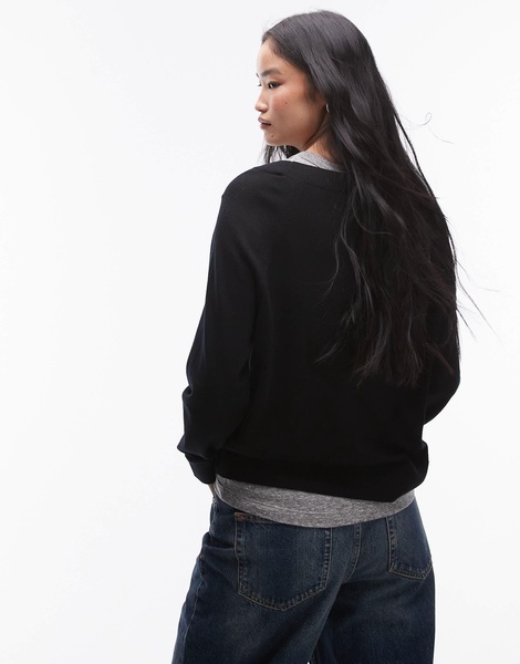 ARKET merino wool sweater with v-neck in black