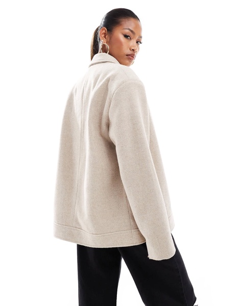 Aria Cove wool look zip through oversized jacket in light gray