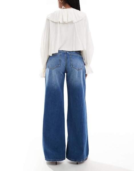 Bershka high waisted wide leg jeans in indigo wash