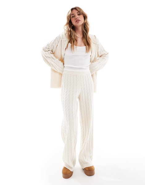 4th & Reckless wool mix cable knit flared pants in cream - part of a set