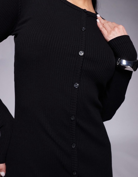 River Island Long Sleeve Button Up Midi Dress in black