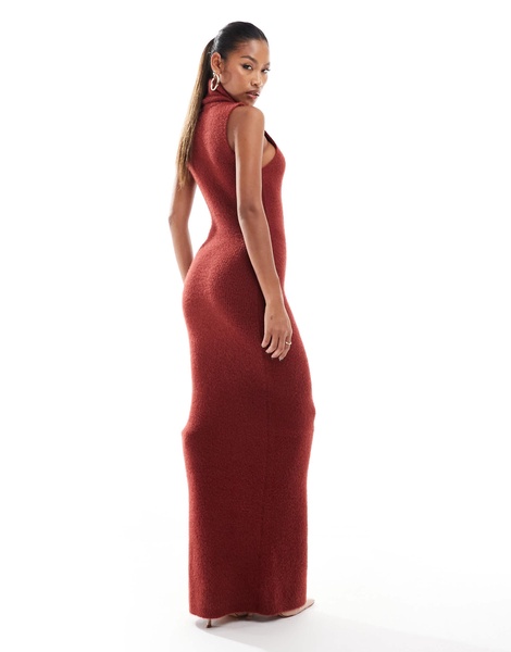 Aria Cove knitted roll neck sleeveless maxi sweater dress in rust