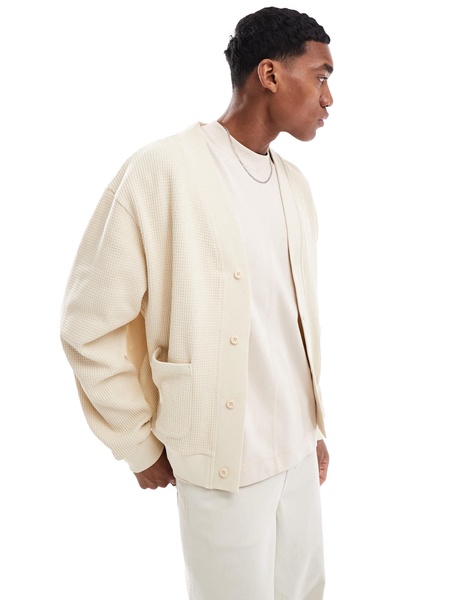 ASOS DESIGN oversized boxy waffle textured cardigan in brown