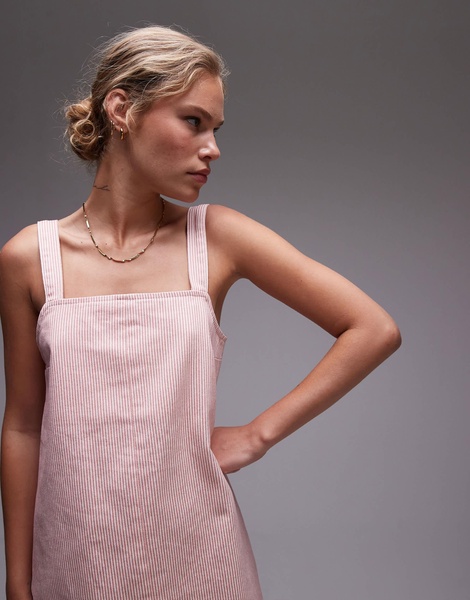 Topshop denim boxy cami dress in red stripe