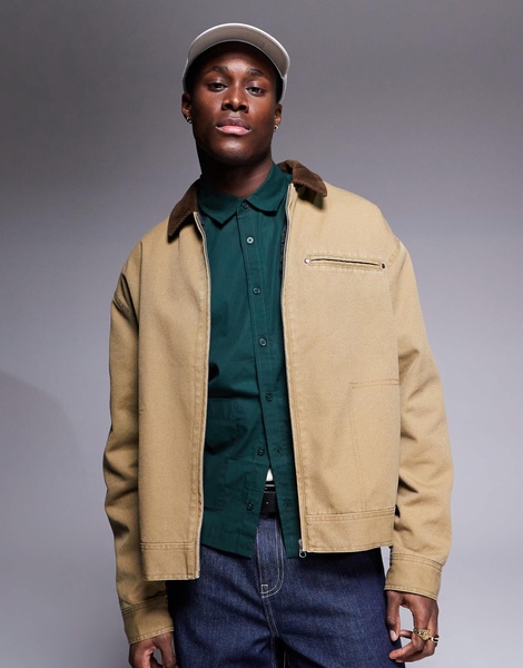 ASOS DESIGN oversized washed harrington jacket in olive