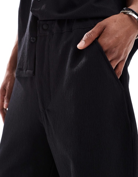 Bershka plisse baggy sweatpants in black - part of a set