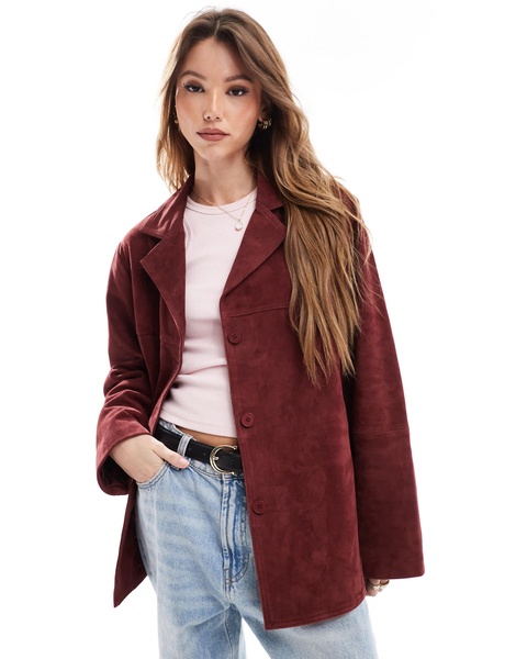 ASOS DESIGN real suede 70s jacket in red