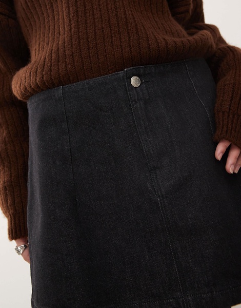 ASOS DESIGN denim clean waistband pelmet skirt in rinse black
