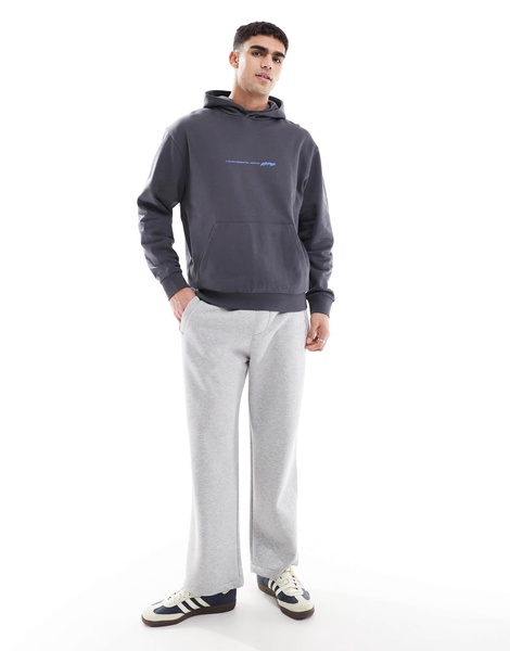 ASOS DESIGN oversized hoodie with front and back text print in charcoal