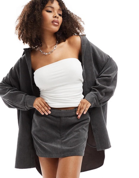 ASOS DESIGN oversized variegated cord shirt in gray - part of a set