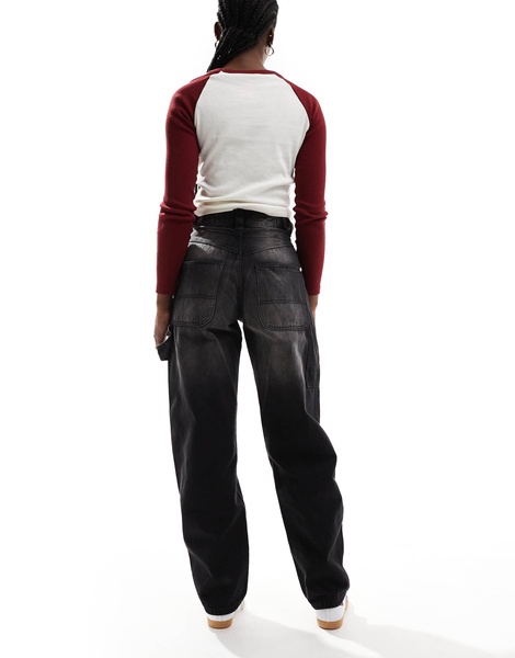 Bershka adjustable waist carpenter jeans in acid wash black
