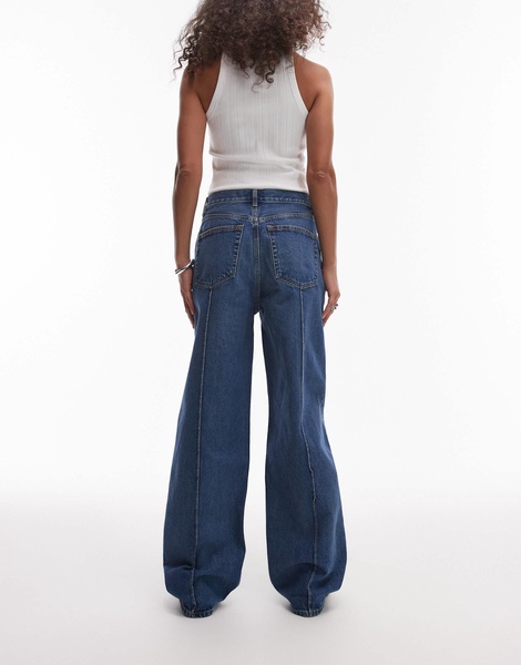 ARKET Coral high rise relaxed leg jeans with pintuck in vintage mid washed blue