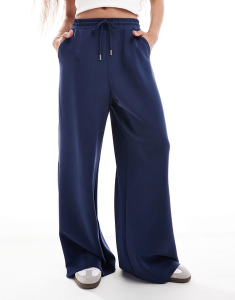 Stradivarius Petite soft touch wide leg sweatpants in navy