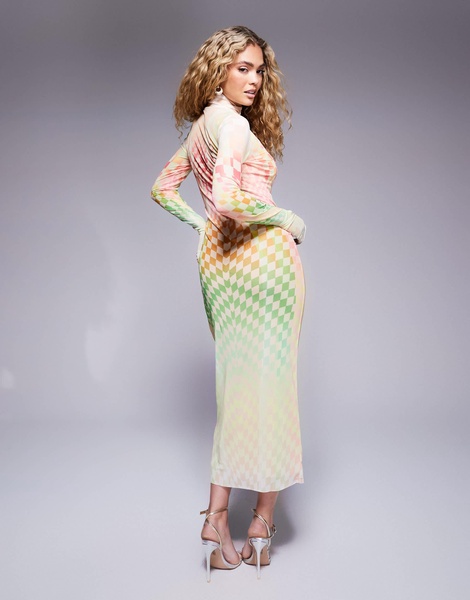 AFRM Shailene high neck mesh midi dress in pastel ombre print