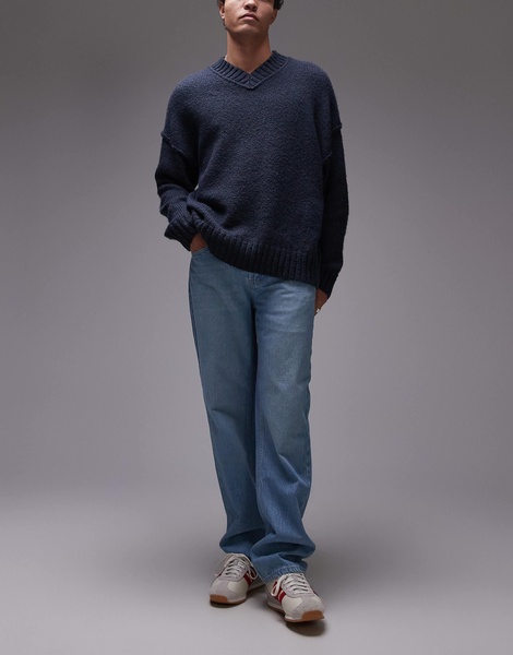 Topman rigid straight jeans in light wash blue