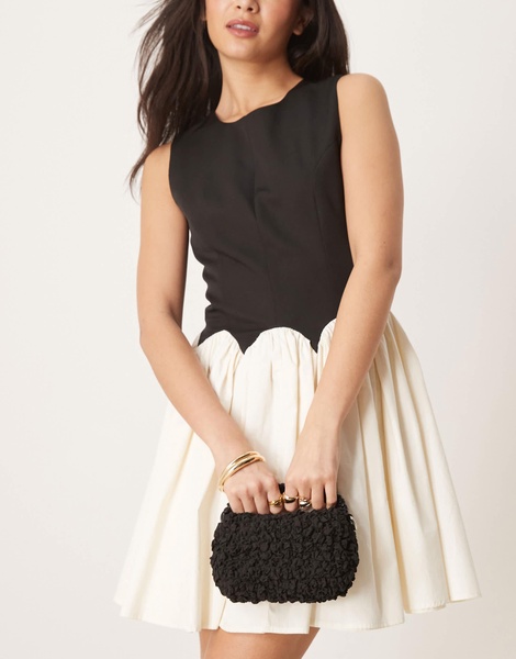 ASOS DESIGN ruched handle textured grab bag with detachable chain crossbody strap in black