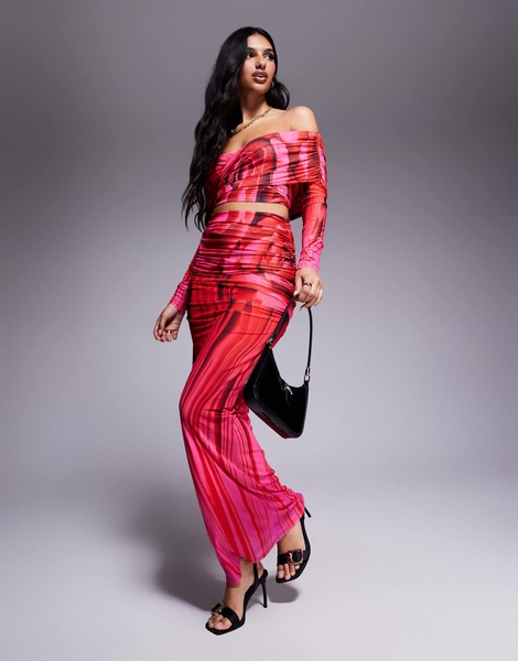 AFRM Bevin maxi length column skirt in overscale rose