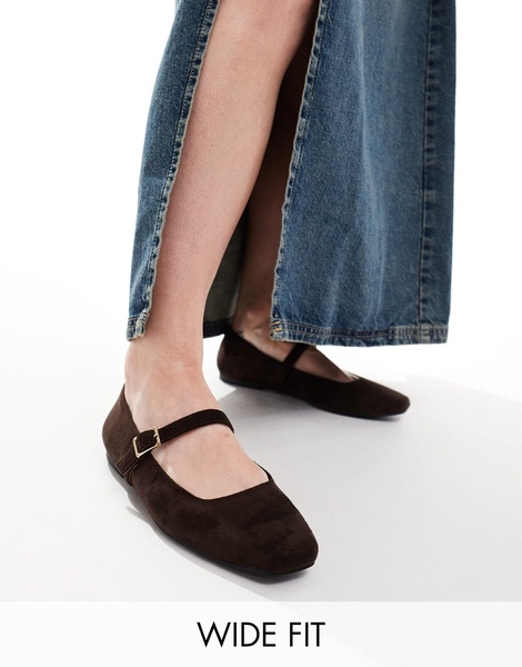 ASOS DESIGN Wide Fit Lottie Mary Jane ballet in brown