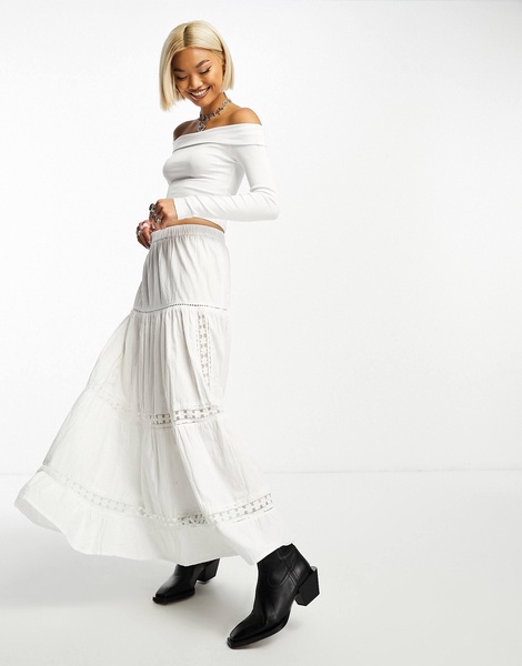Bershka bardot soft touch long sleeve top in white - part of a set