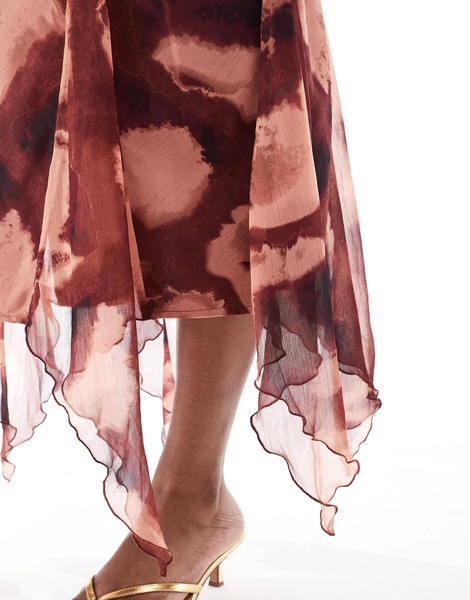ASOS DESIGN Curve sleeveless midaxi dress with flare panels in blurred burgundy check