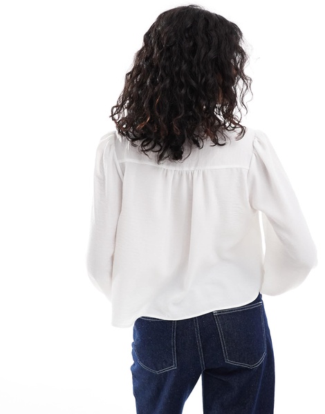 ASOS DESIGN v neck pocket detail soft blouse in ivory