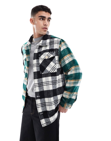 ADPT oversized heavy brushed check overshirt black & green