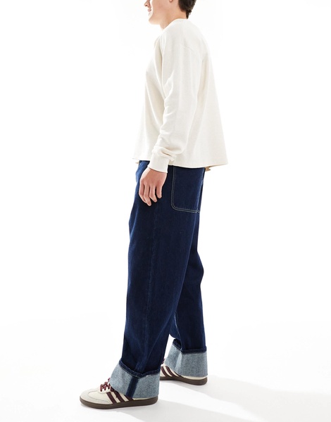 Bershka turn-up straight jeans in indigo