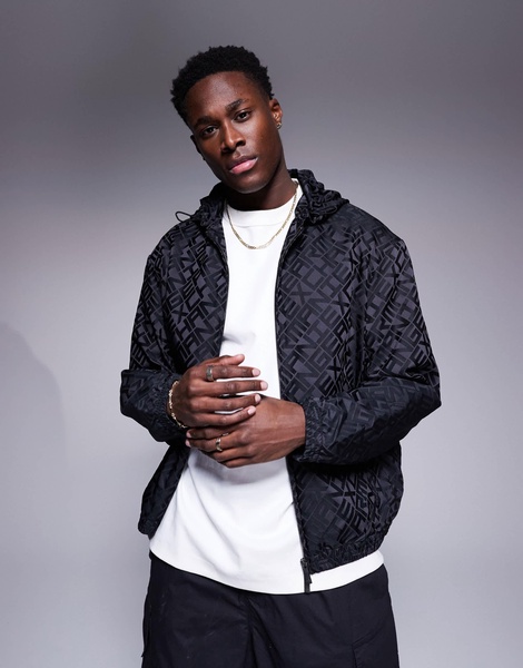 Armani Exchange all over logo hooded jacket in black