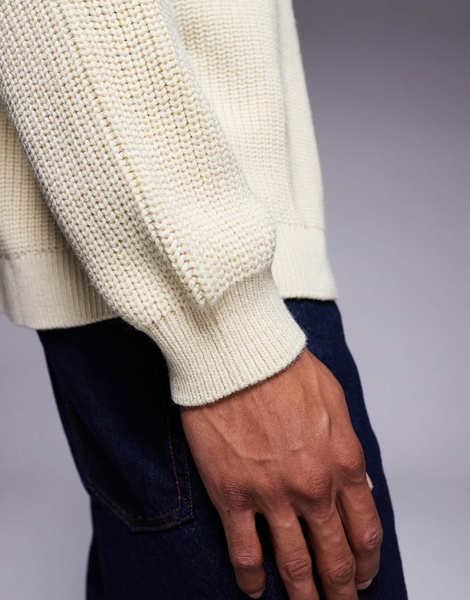 ASOS DESIGN oversized boxy fit knitted fisherman rib sweater in beige