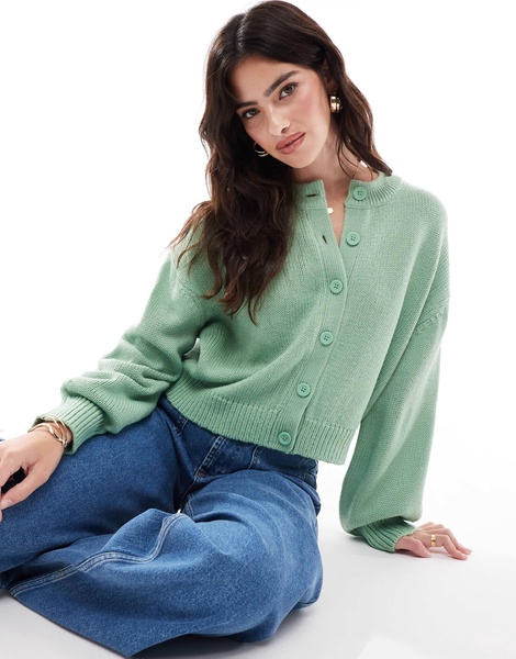 ASOS DESIGN banana sleeve boxy cardigan in sage