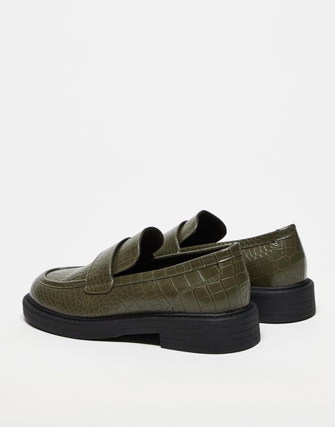 ASOS DESIGN embossed loafers in olive green