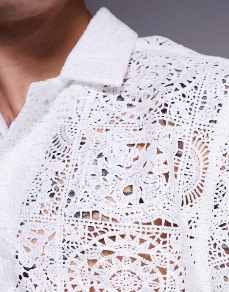 ASOS DESIGN premium boxy camp collar shirt in white lace