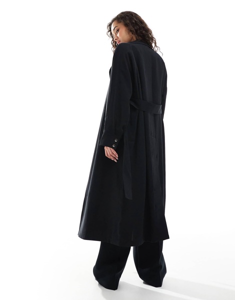 ASOS DESIGN waterfall collar trench coat in black