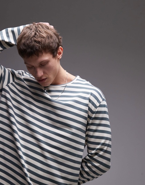 ARKET long sleeve T-shirt in green and white stripes