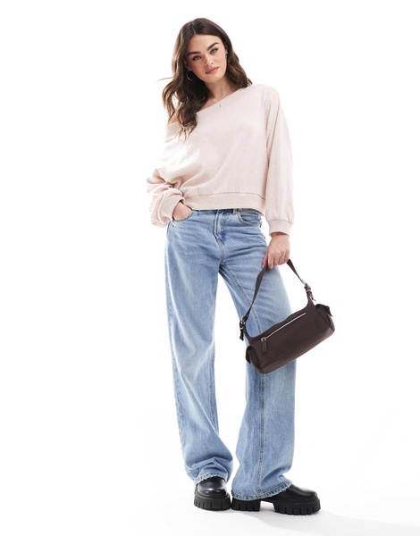 Bershka off the shoulder oversized sweater in baby pink