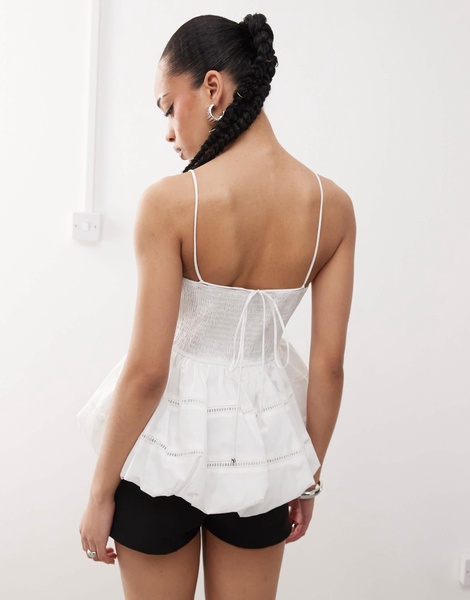 Amy Lynn shirred peplum cami top in white