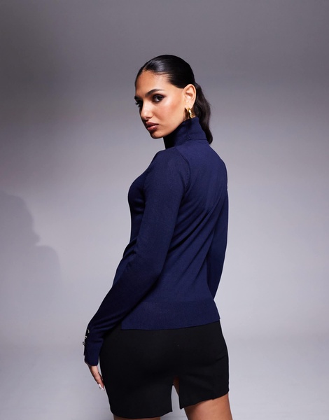 River Island roll neck sweater in navy