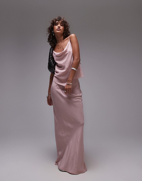 Topshop bias maxi skirt in pink - part of a set