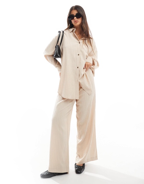 ASOS DESIGN wide leg pull-on textured pants in stone - part of a set