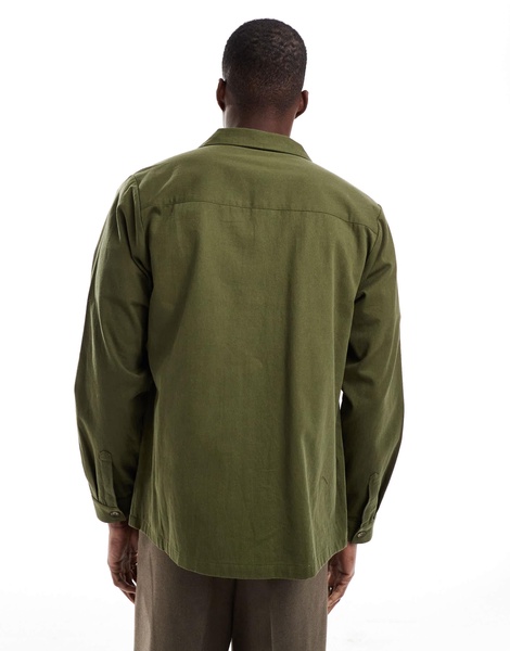 Another Influence camp collar utility shirt in olive