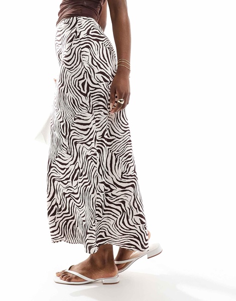 ASOS DESIGN satin bias midi skirt in zebra print