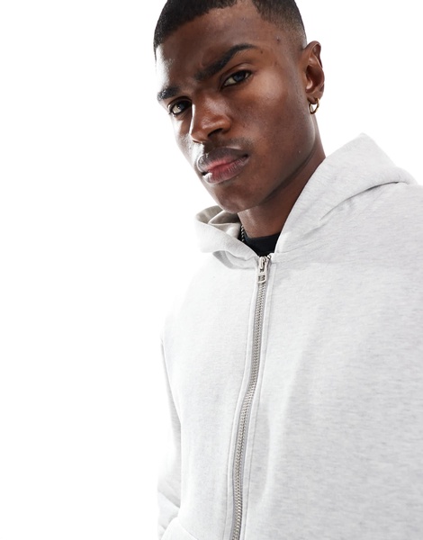 Jack & Jones oversized 400gsm heavyweight zip hoodie in light gray