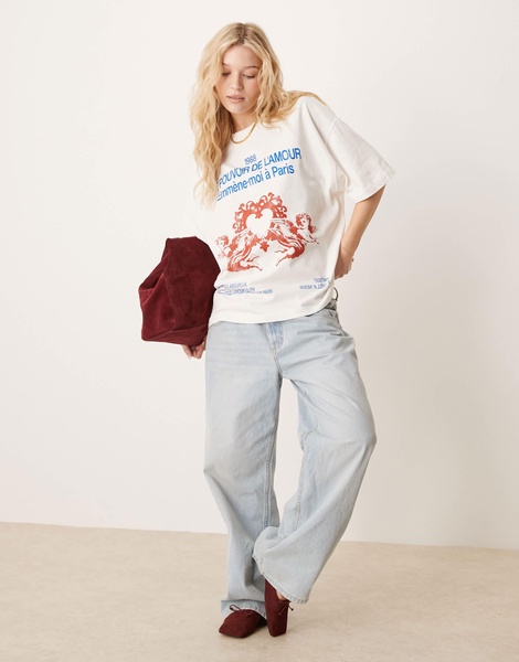 ASOS DESIGN oversized tee with paris valentines graphic in cream