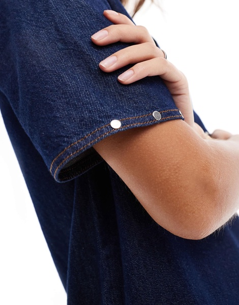 ASOS DESIGN denim shirt dress with studs in blue