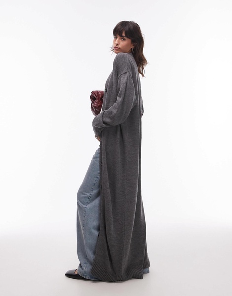 Topshop knit maxi cardigan in charcoal