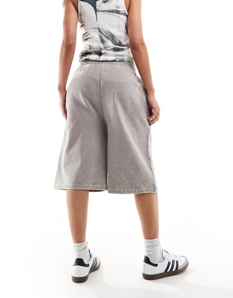 ASOS DESIGN heavyweight longline sweat shorts in acid gray wash