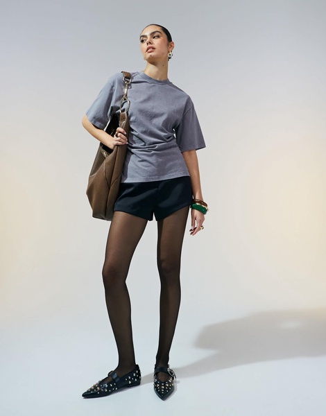 ASOS DESIGN corset waist t-shirt in washed gray