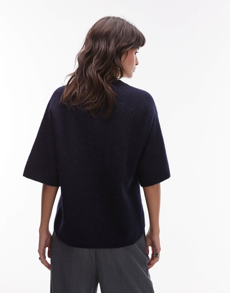 ARKET alpaca and wool blend short sleeve sweater in dark blue